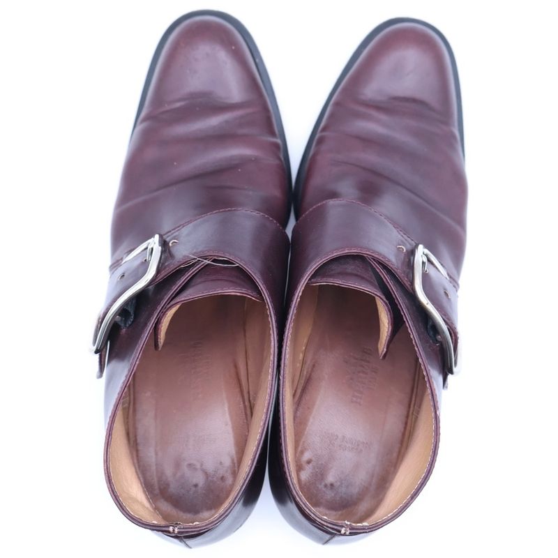 Hermes Single Monk Strap Leather Boots Short Gold Bordeaux