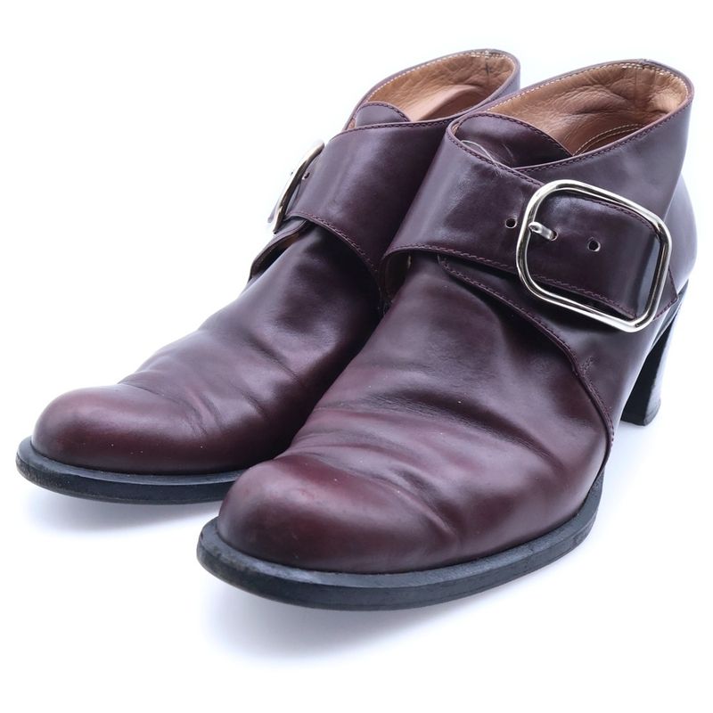Hermes Single Monk Strap Leather Boots Short Gold Bordeaux