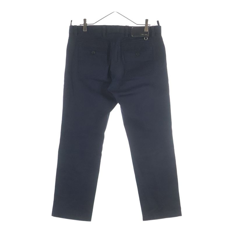 Prada Logo Patch Trousers Cotton Chino Pants Black