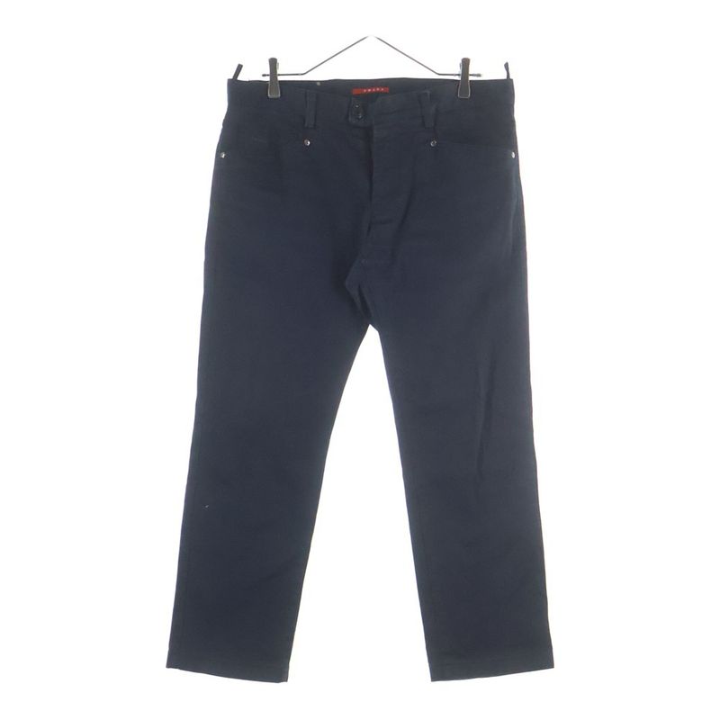 Prada Logo Patch Trousers Cotton Chino Pants Black