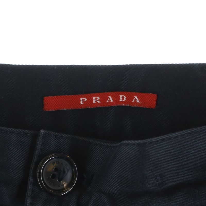 Prada Logo Patch Trousers Cotton Chino Pants Black