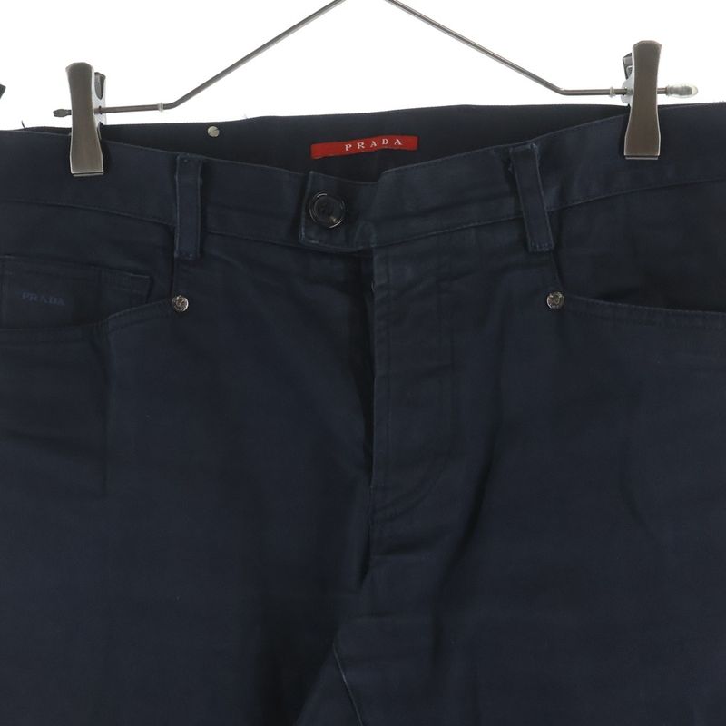 Prada Logo Patch Trousers Cotton Chino Pants Black