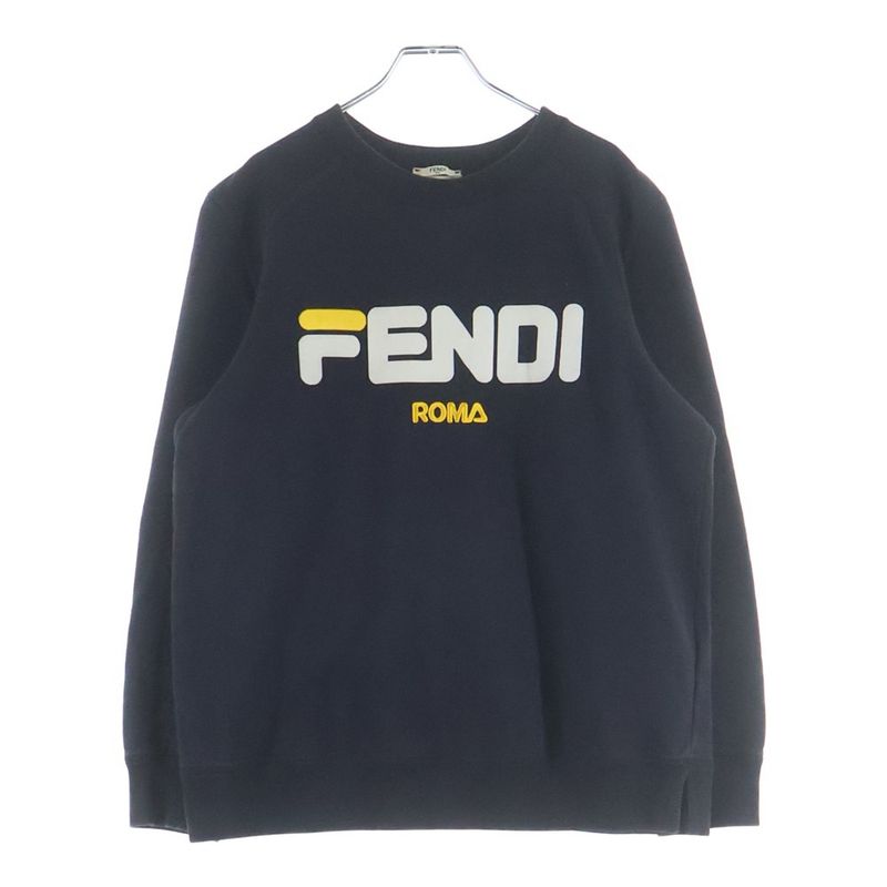 Fendi Front Logo Crew Neck Sweatshirt Navy