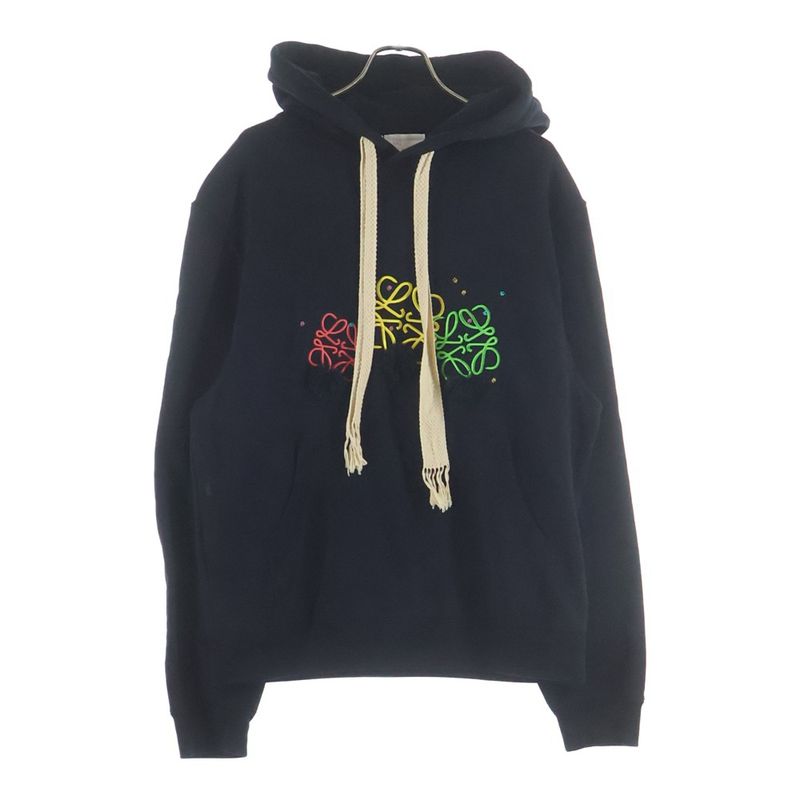 Loewe Anagram Embroidery Pullover Hoodie Black Sweater