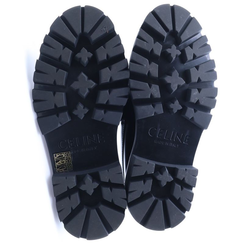 Celine Margaret Triomphe Buckle Leather Low Cut Shoes Lofa Black