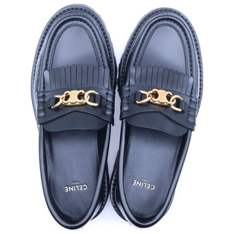 Celine Margaret Triomphe Buckle Leather Low Cut Shoes Lofa Black