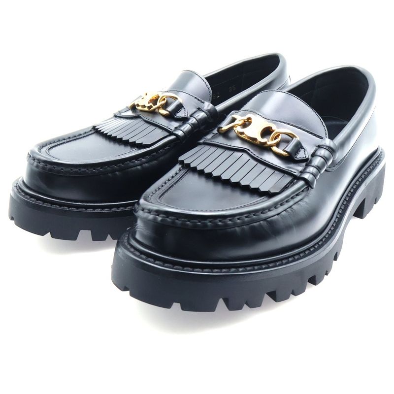 Celine Margaret Triomphe Buckle Leather Low Cut Shoes Lofa Black