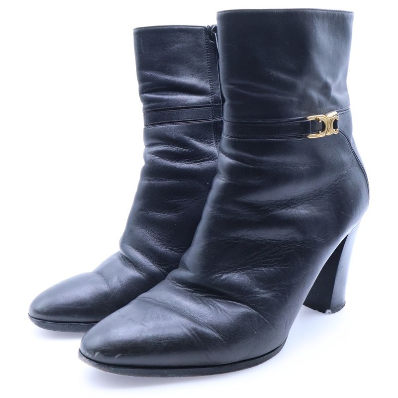 Celine Triomphe Claude Ankle Heel Short Boots Booties Black