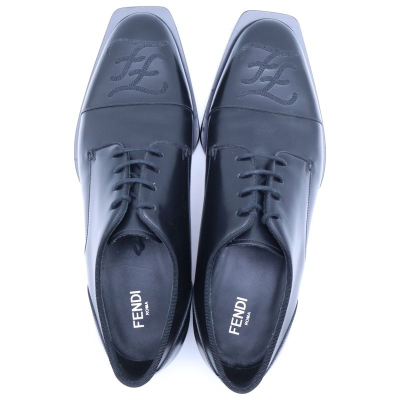 Fendi Front Embroidery Leather Davi Shoes Black
