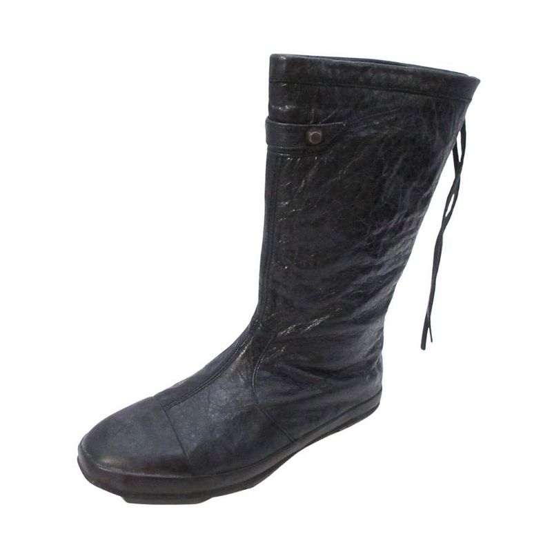 Balenciaga Back Zip Boots Flat Shoes Leather 36 Black