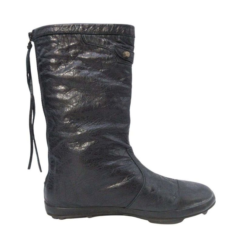 Balenciaga Back Zip Boots Flat Shoes Leather 36 Black