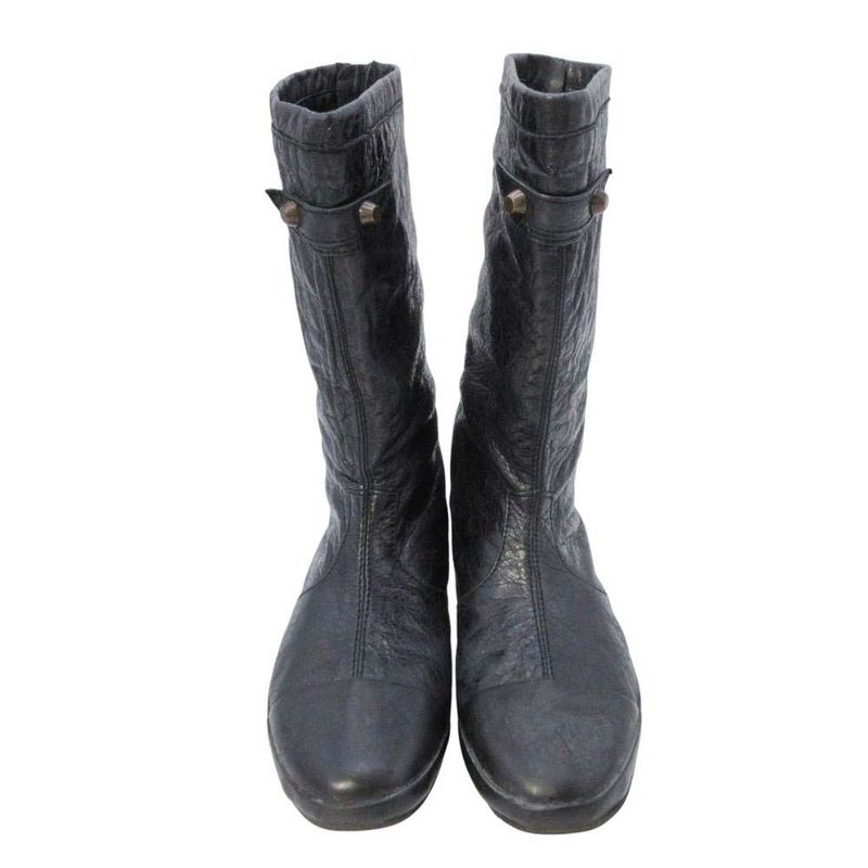 Balenciaga Back Zip Boots Flat Shoes Leather 36 Black