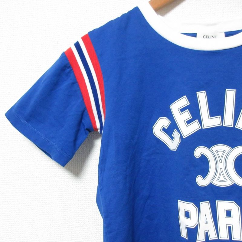 Celine Triomphe Logo Cropped Boxy T-Shirt XS Blue