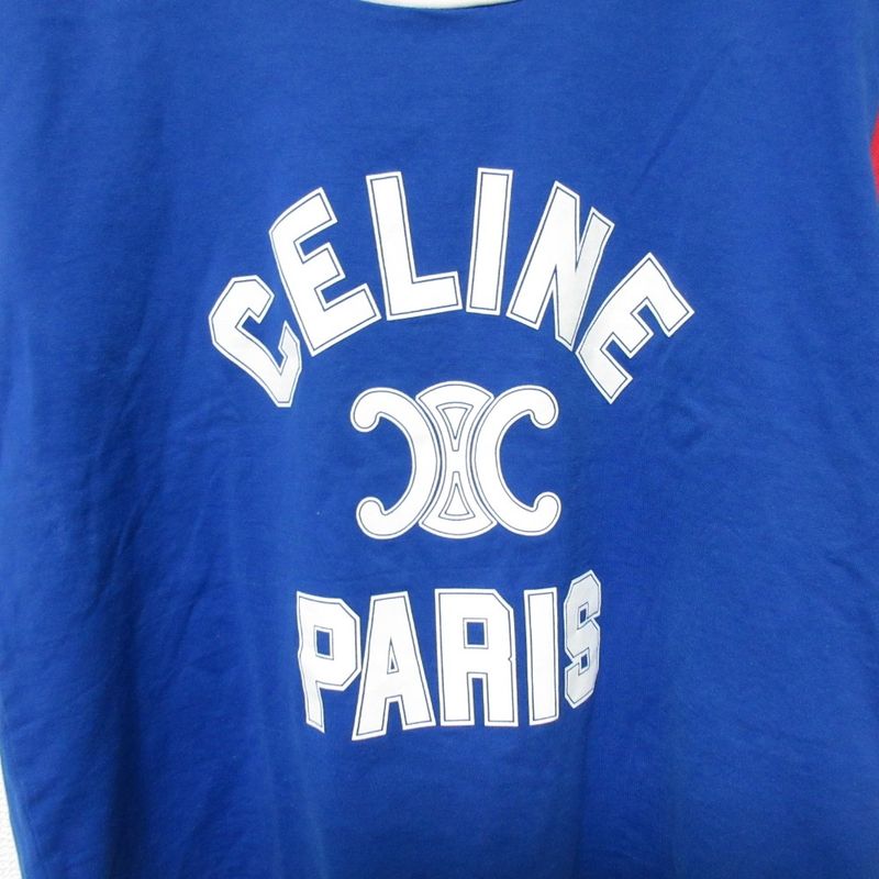 Celine Triomphe Logo Cropped Boxy T-Shirt XS Blue