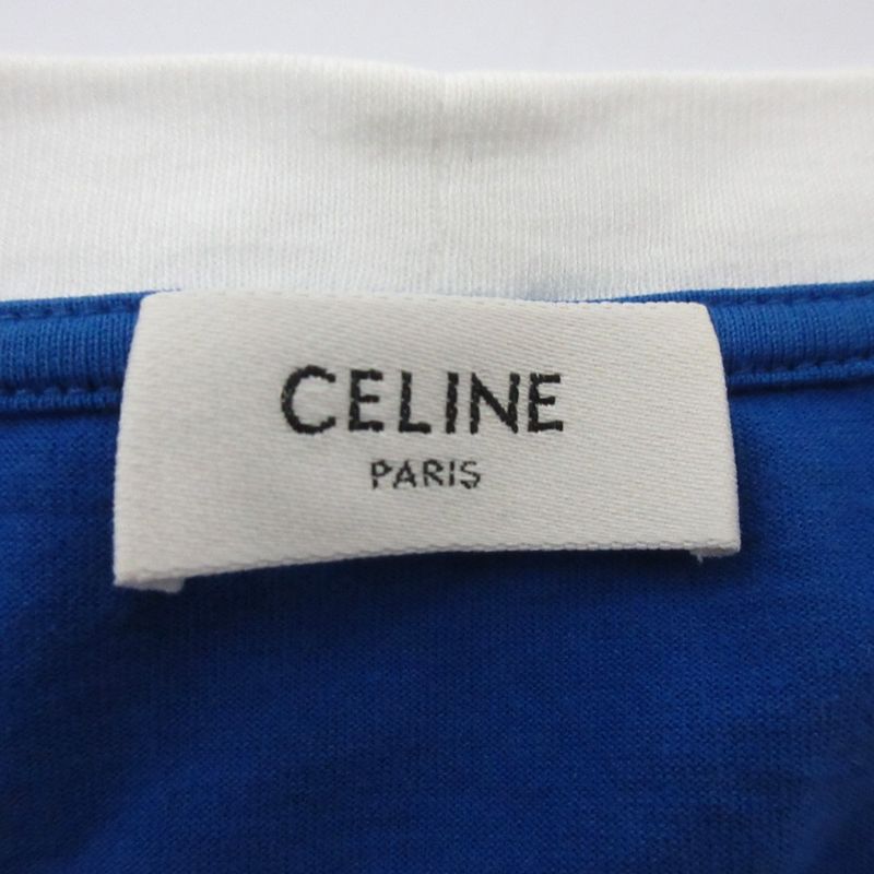 Celine Triomphe Logo Cropped Boxy T-Shirt XS Blue
