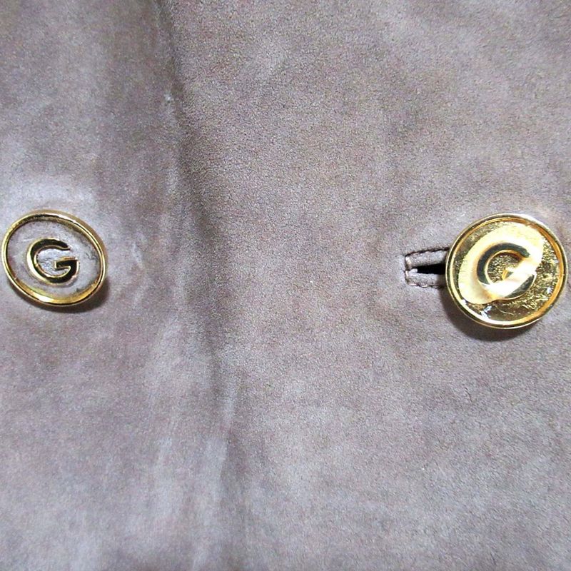 Gucci Vintage Logo Button Double Breasted Suede Leather Jacket 48 Beige