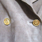 Gucci Vintage Logo Button Double Breasted Suede Leather Jacket 48 Beige