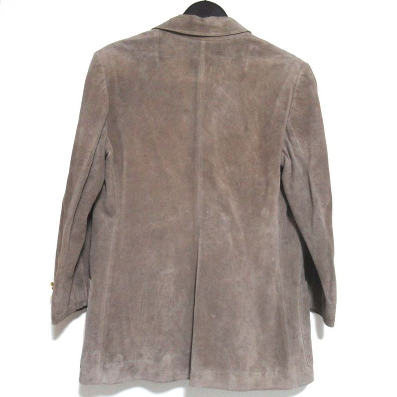 Gucci Vintage Logo Button Double Breasted Suede Leather Jacket 48 Beige