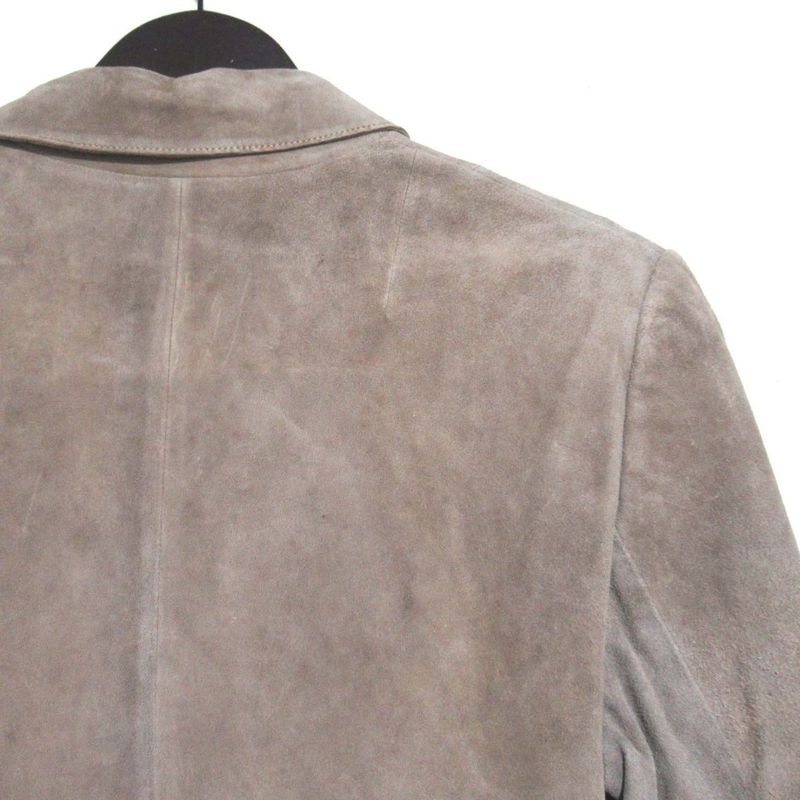 Gucci Vintage Logo Button Double Breasted Suede Leather Jacket 48 Beige