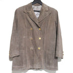 Gucci Vintage Logo Button Double Breasted Suede Leather Jacket 48 Beige