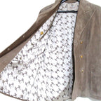 Gucci Vintage Logo Button Double Breasted Suede Leather Jacket 48 Beige