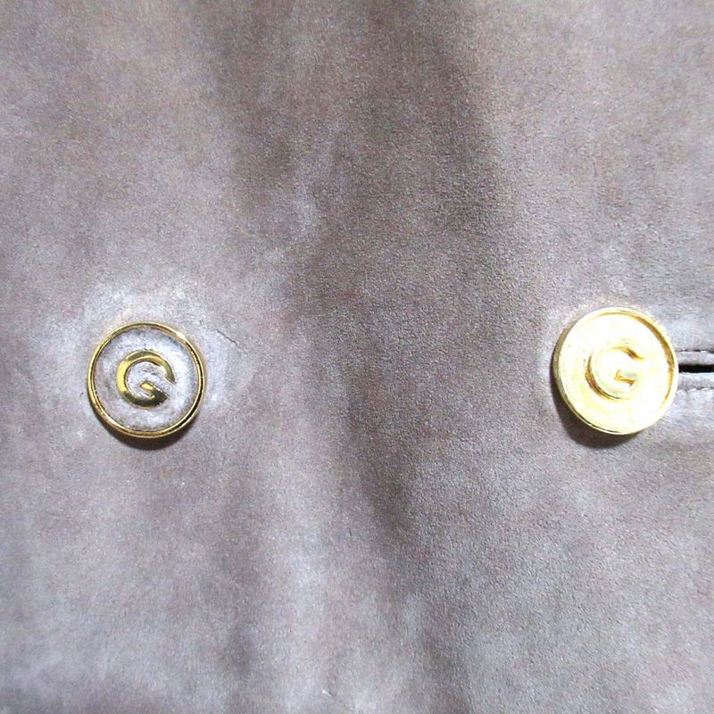 Gucci Vintage Logo Button Double Breasted Suede Leather Jacket 48 Beige