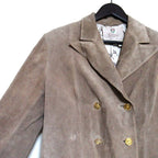 Gucci Vintage Logo Button Double Breasted Suede Leather Jacket 48 Beige