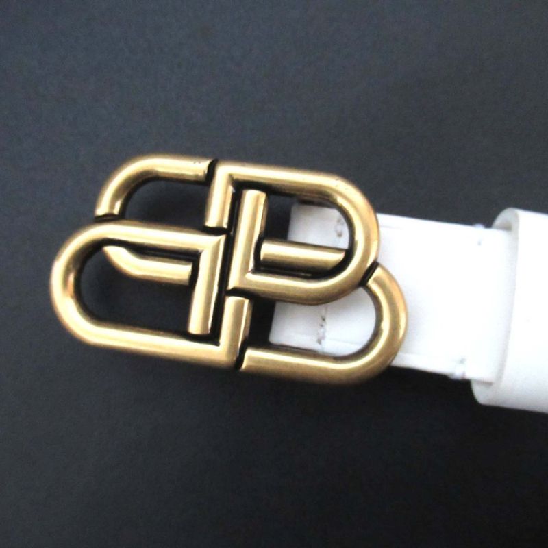 Balenciaga BB Thin Belt BB Buckle Leather 80 White Gold