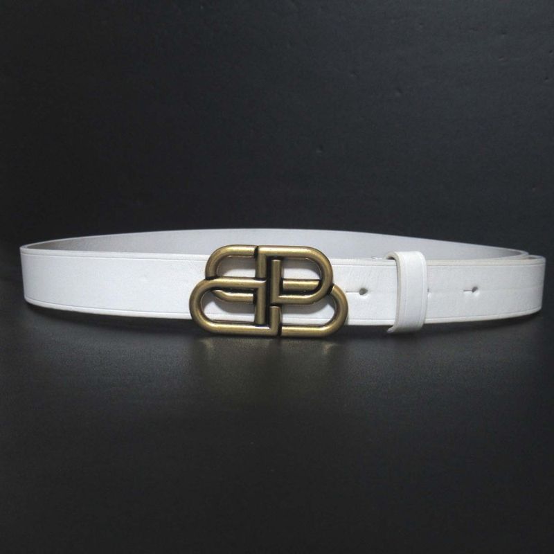 Balenciaga BB Thin Belt BB Buckle Leather 80 White Gold