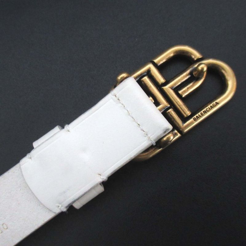 Balenciaga BB Thin Belt BB Buckle Leather 80 White Gold