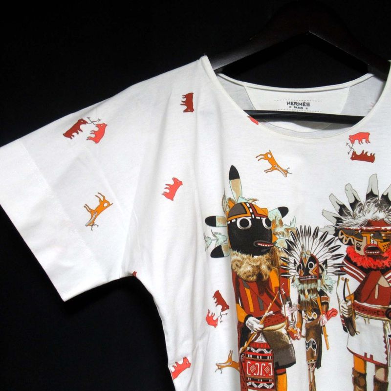 Hermes Kachina Print Short Sleeve T-Shirt 36 White