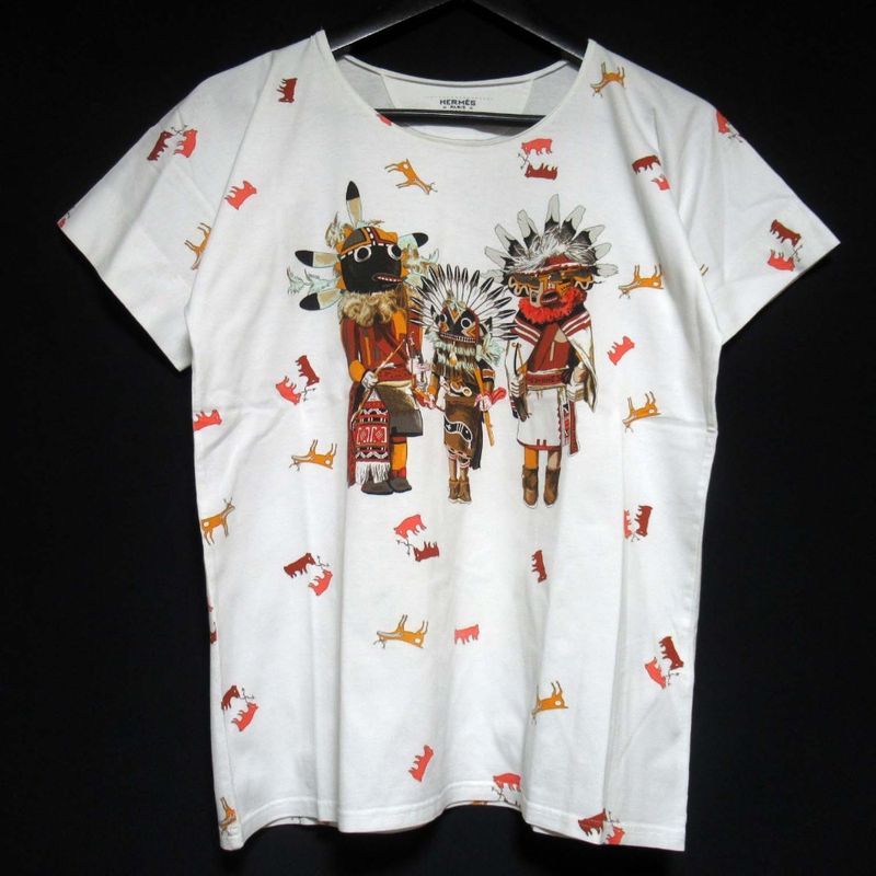 Hermes Kachina Print Short Sleeve T-Shirt 36 White