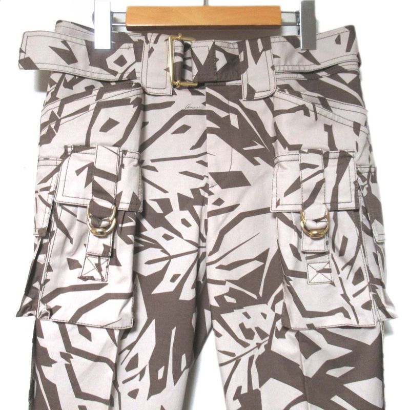 Gucci Digital Camo Pattern Belted Cargo Pants 40 Beige Brown