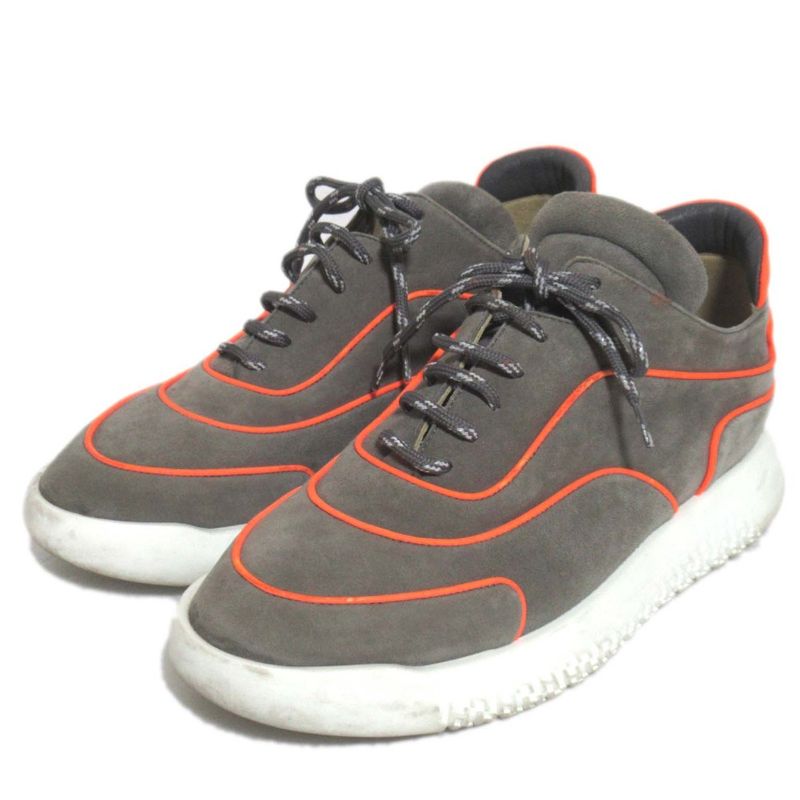 Hermes Volt Suede Piping Sneakers Shoes 36 Gray Orange