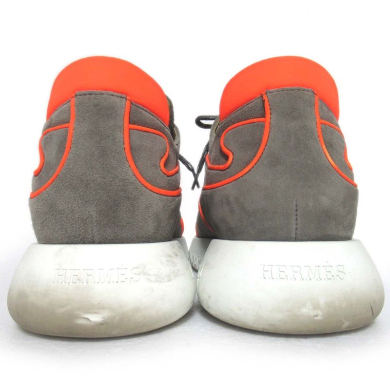 Hermes Volt Suede Piping Sneakers Shoes 36 Gray Orange