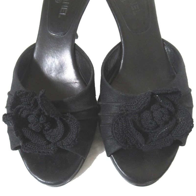 Chanel Camellia Motif Mule Sandals Black