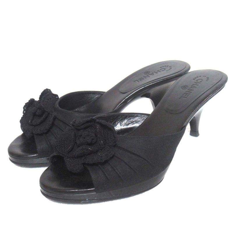 Chanel Camellia Motif Mule Sandals Black
