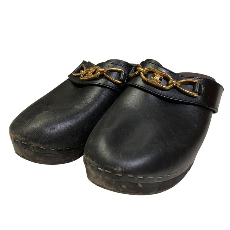 Celine les Bois Triomphe Chain Leather Sabot Sandals