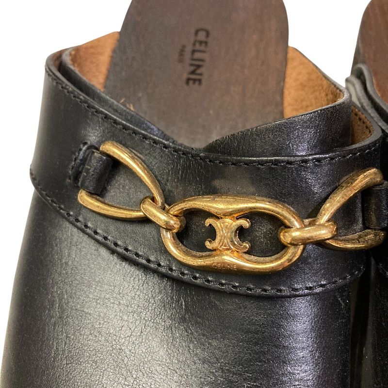 Celine les Bois Triomphe Chain Leather Sabot Sandals