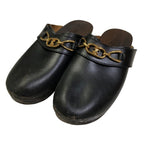 Celine les Bois Triomphe Chain Leather Sabot Sandals