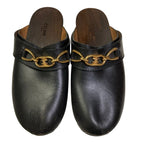 Celine les Bois Triomphe Chain Leather Sabot Sandals