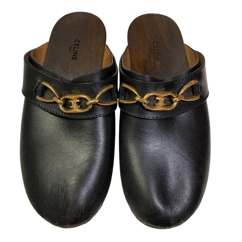 Celine les Bois Triomphe Chain Leather Sabot Sandals