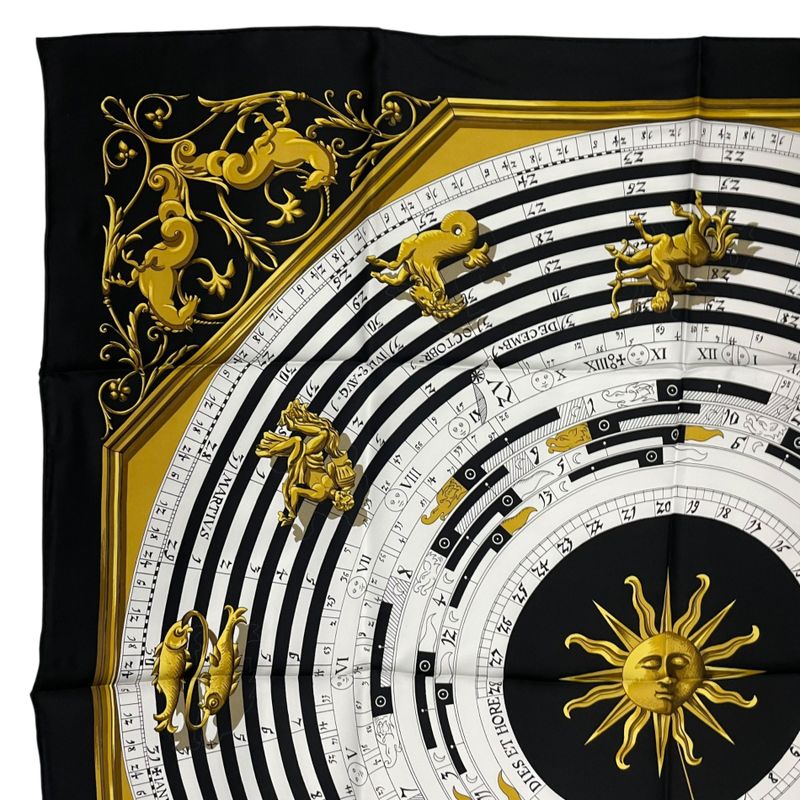Hermes Scarf Silk Carre 90 Dies ET Hore Astrology Black