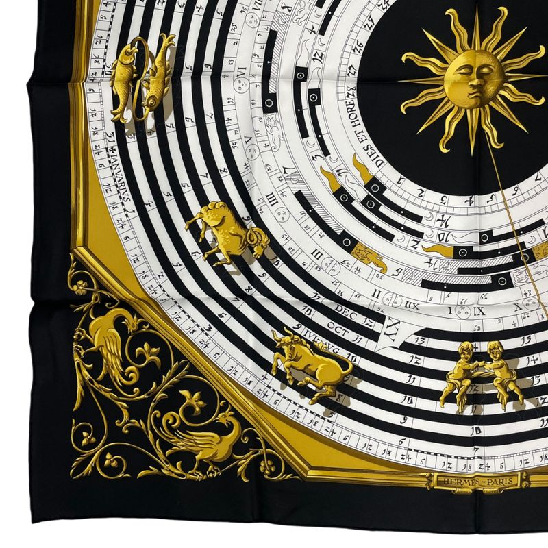 Hermes Scarf Silk Carre 90 Dies ET Hore Astrology Black