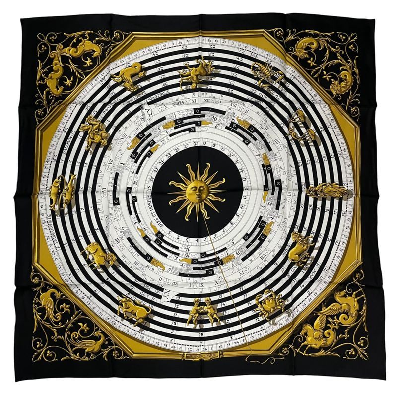 Hermes Scarf Silk Carre 90 Dies ET Hore Astrology Black