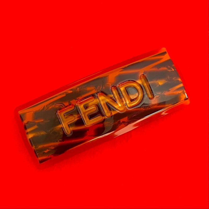 Fendi Log Plastic Buckle Hairpin Hair Brown Gold