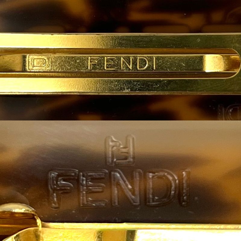 Fendi Log Plastic Buckle Hairpin Hair Brown Gold