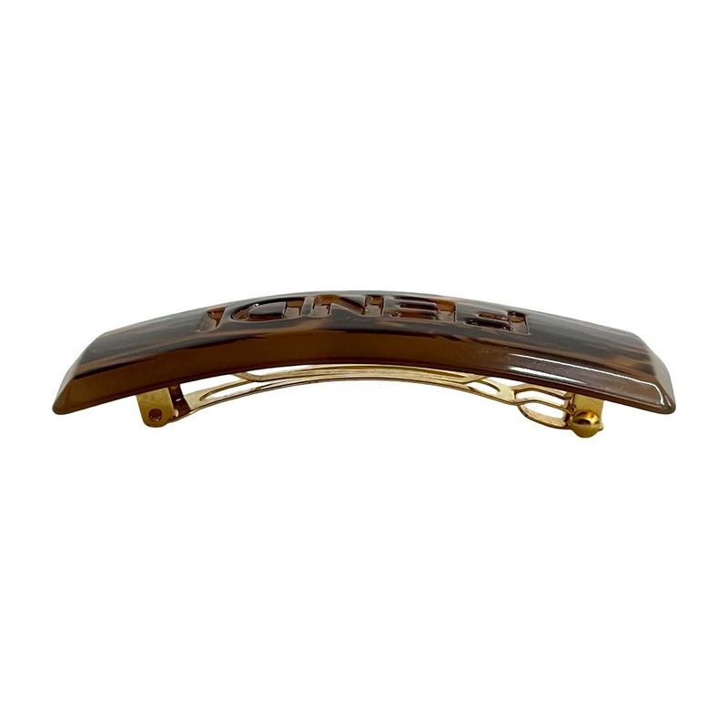 Fendi Log Plastic Buckle Hairpin Hair Brown Gold
