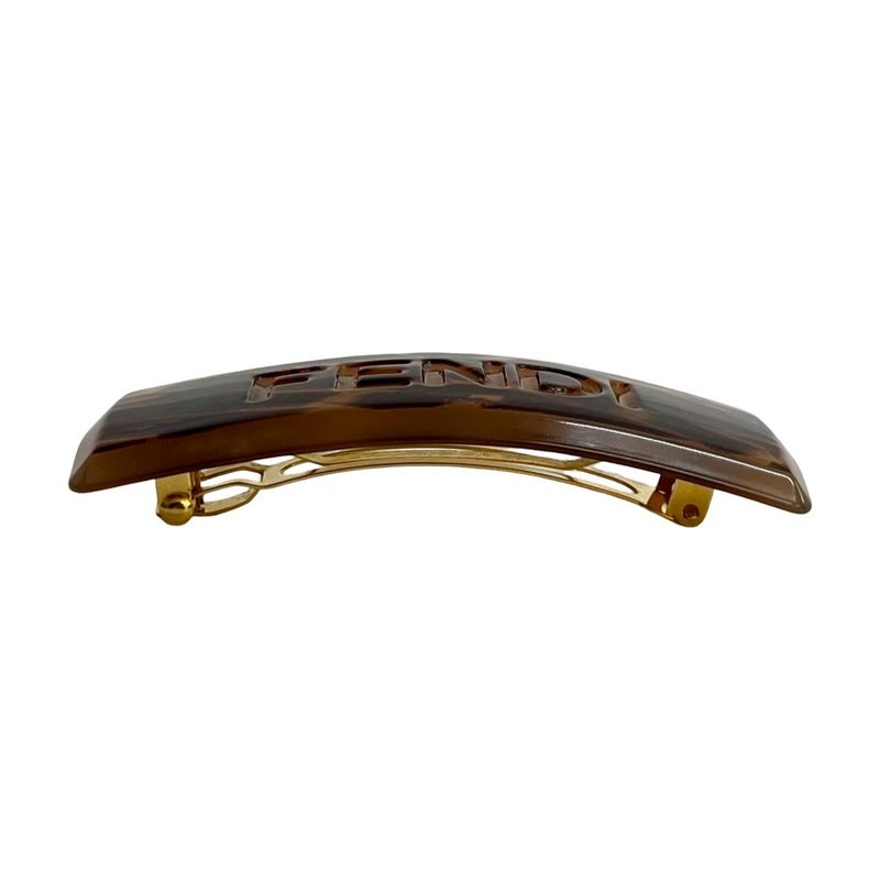 Fendi Log Plastic Buckle Hairpin Hair Brown Gold