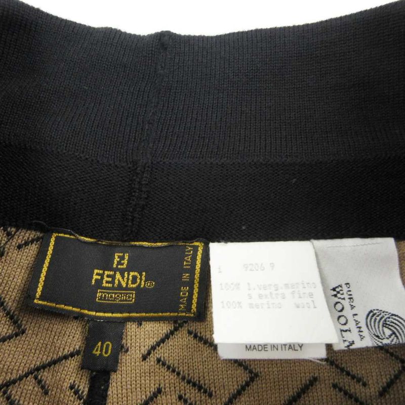Fendi Maglia Knit Pants Zucca Pattern Logo Wool 40 M Black Beige